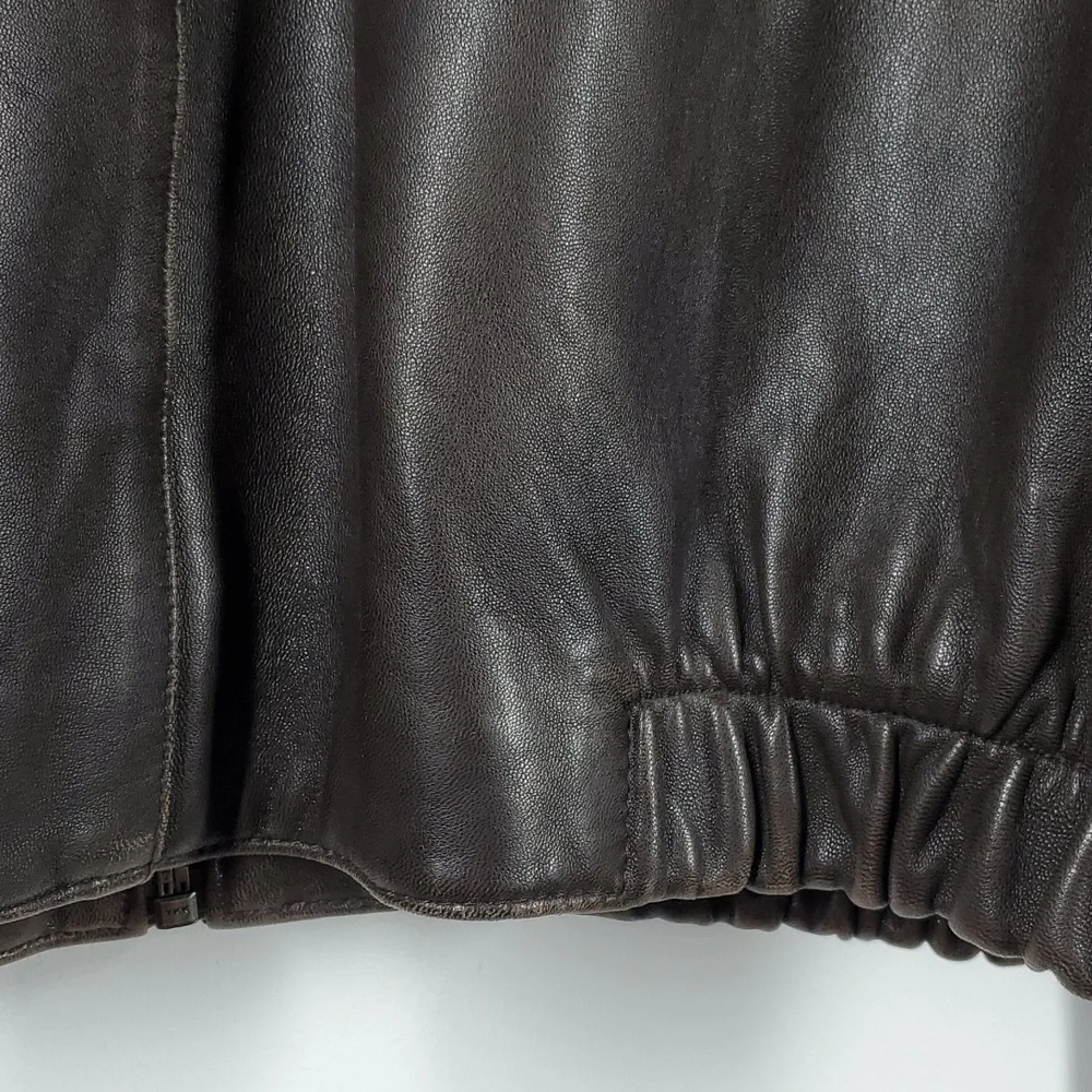 Brooks Brothers Lambskin Leather Bomber Jacket Brown Mens L XL EUC
